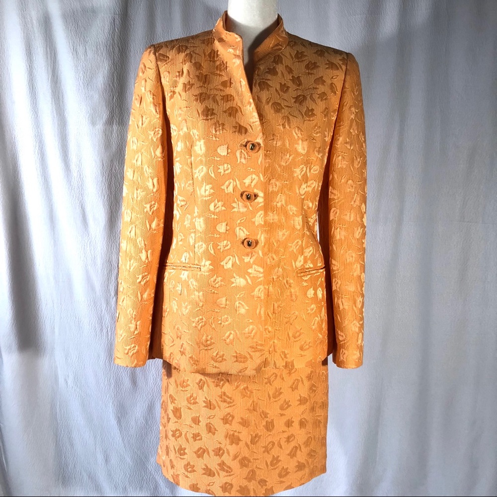 Louis Feraud Tangerine Floral Skirt Suit